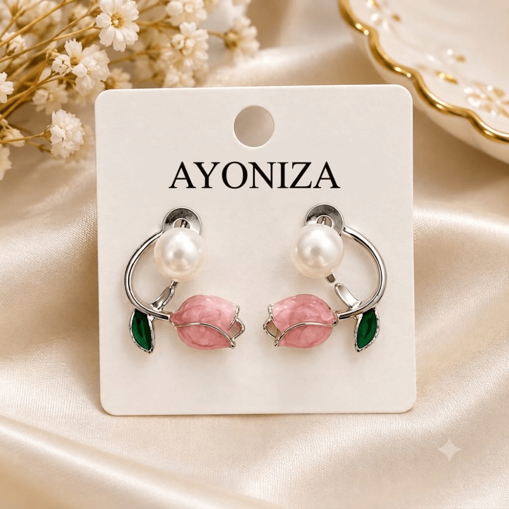 Pink Bloom Pearl Hoops