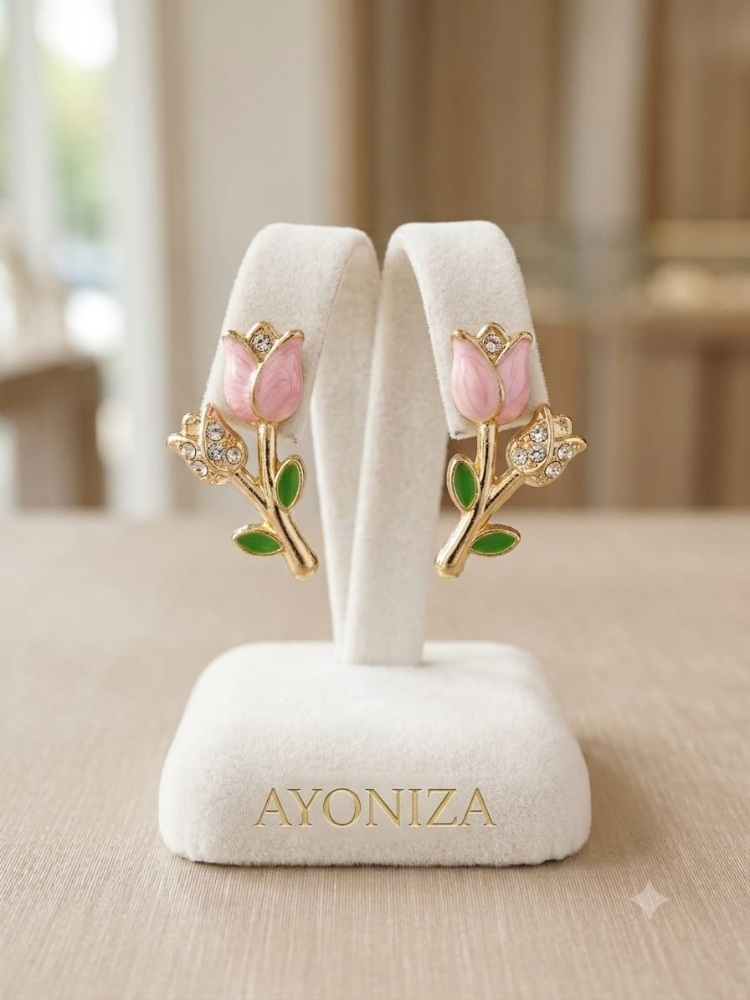 Pink Tulip Bloom Earrings