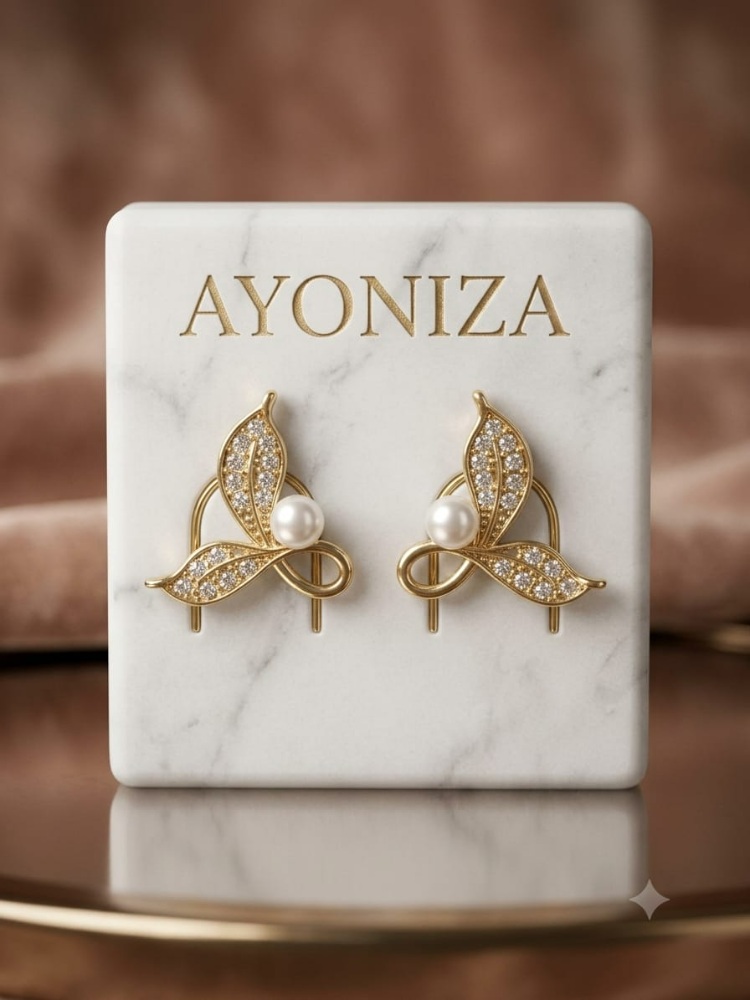 Golden Leaf Pearl Earrings